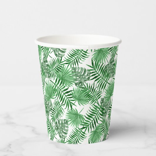 Tropisch groen palm laat zomerkunstpatroon voorbij papieren bekers (Rechts)