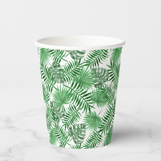 Tropisch groen palm laat zomerkunstpatroon voorbij papieren bekers (Voorkant)