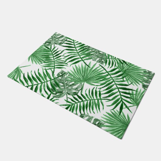Tropisch groen palm laat zomervakantie Waterverf k Deurmat (Schuin)