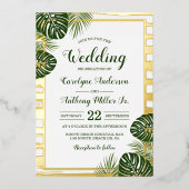 Tropisch groen palm Leaf Beach Wedding Real Folie Uitnodiging (Voorkant)