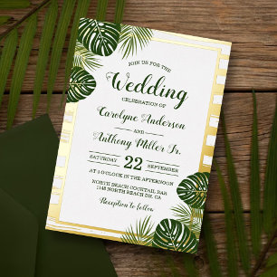 Tropisch groen palm Leaf Beach Wedding Real Folie Uitnodiging