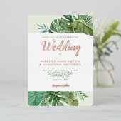 Tropisch groen palm Leaf Gold Wedding Folie Uitnodiging (Staand Voorkant)
