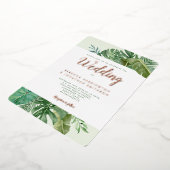 Tropisch groen palm Leaf Gold Wedding Folie Uitnodiging (Gedraaid)