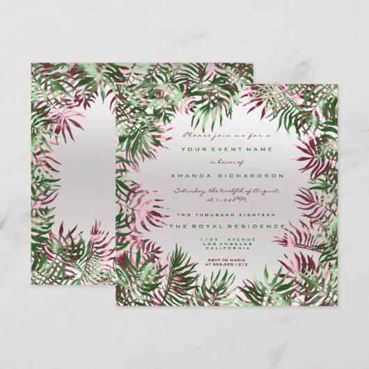 Tropisch groen palm Leaf Lijst Silver Burgundy Kaart (Voorkant / Achterkant)