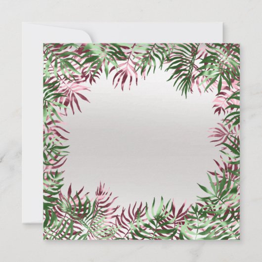 Tropisch groen palm Leaf Lijst Silver Burgundy Kaart (Achterkant)