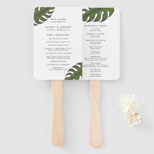 Tropisch groen palm Leaves Wedding Programme Handwaaier (Voorkant en achterkant)