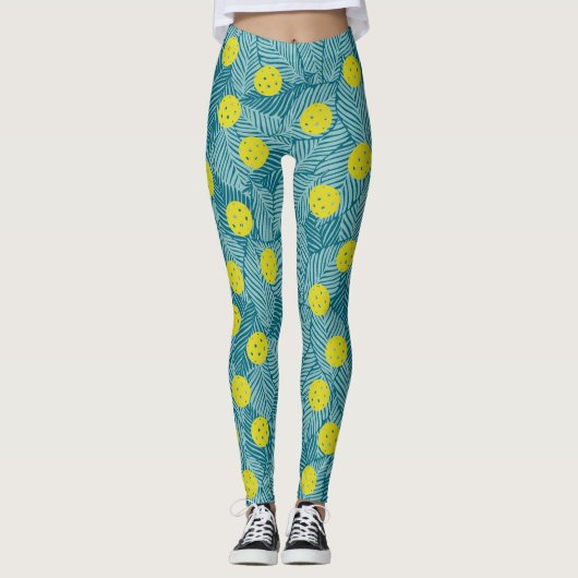 Tropisch groen palm leest kleurrijke pickleball leggings (Voorkant)