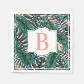 Tropisch groen palm leveert koraalmonogram servet (Voorkant)
