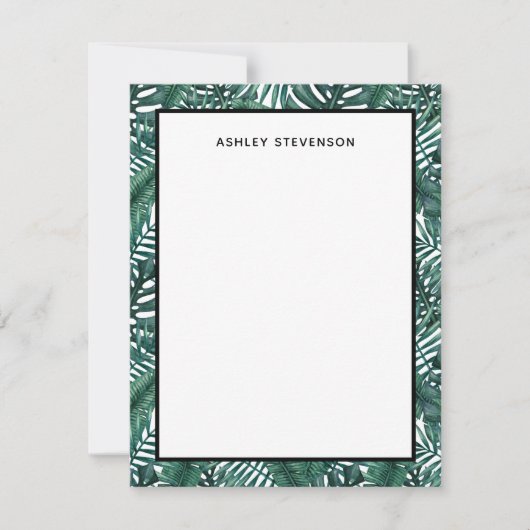 Tropisch groen palm monstera laat aangepaste naam notitiekaartje (Voorkant)