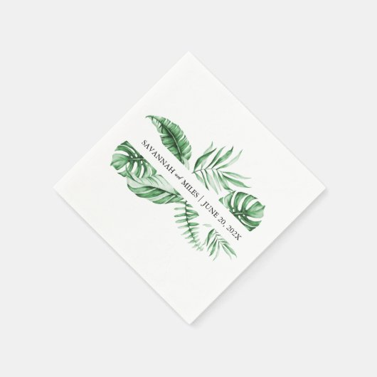 Tropisch groen palm Wedding Monogram Napkins Servet (Hoek)