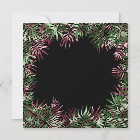 Tropisch groen palmblad frame zwart wit burgundy kaart (Achterkant)