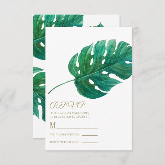 Tropisch Groen Palmblad Hawaïaans Bruiloft RSVP (Voorkant / Achterkant)