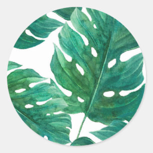 Tropisch groen palmblad Hawaiaanse zomerse bruilof Ronde Sticker
