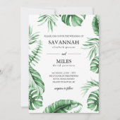 Tropisch groen palmblad kader trouwuitnodiging kaart (Voorkant)