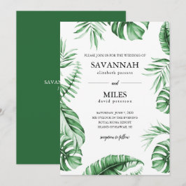 Tropisch groen palmblad lijst trouw uitnodiging