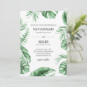 Tropisch groen palmbladlijst trouwkaart kaart (Staand voorkant)