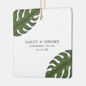 Tropisch groen palmplank trekt bruiloft foto keramisch ornament (Links)