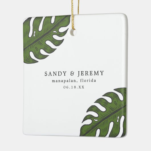 Tropisch groen palmplank trekt bruiloft foto keramisch ornament (Links)