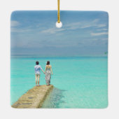 Tropisch groen palmplank trekt bruiloft foto keramisch ornament (Achterkant)