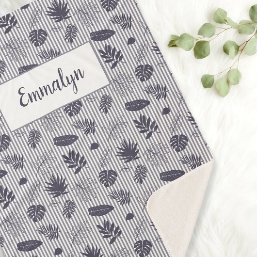 Tropisch groen patroon streepmonogram | PAARSE Sherpa Deken