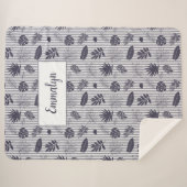 Tropisch groen patroon streepmonogram | PAARSE Sherpa Deken (Voorkant (horizontaal))