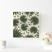 Tropisch groen regenwoud Palm Leaf Art Vierkante Klok (Huis)