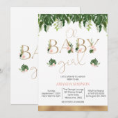 Tropisch groen Roze Bloemen Baby shower Kaart (Voorkant / Achterkant)