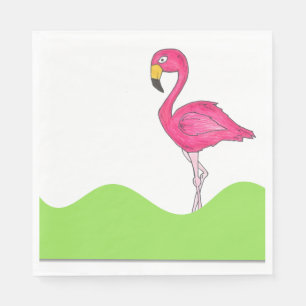Tropisch groen roze flamingo Bird Print Napkins Servet