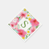 Tropisch groen roze hibiscus bloemen monogram servetten (Hoek)
