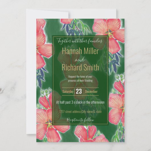 Tropisch groen roze hibiscus flauwschilderij (Voorkant)