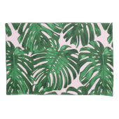 Tropisch Groen Roze Oerwoud Palmbladeren Kussensloop (Voorkant-Links)