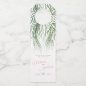 Tropisch groen roze palmschijfje waterverf bruilof flessenhanger (Voorkant)