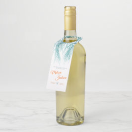 Tropisch groen roze palmschijfje waterverf bruilof flessenhanger