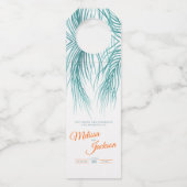 Tropisch groen roze palmschijfje waterverf bruilof flessenhanger (Voorkant)