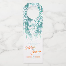 Tropisch groen roze palmschijfje waterverf bruilof flessenhanger