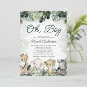 Tropisch groen Safari Dieren Jongen Baby shower Kaart (Staand voorkant)