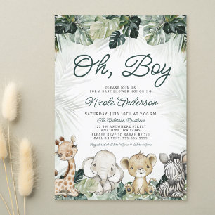 Tropisch groen Safari Dieren Jongen Baby shower Kaart