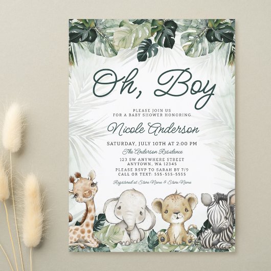 Tropisch groen Safari Dieren Jongen Baby shower Kaart