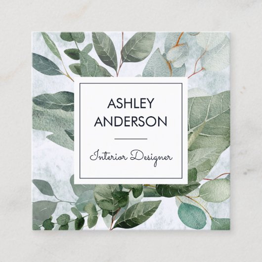 Tropisch groen Salie Eucalyptus bladeren Vierkante Visitekaartje (Voorkant)