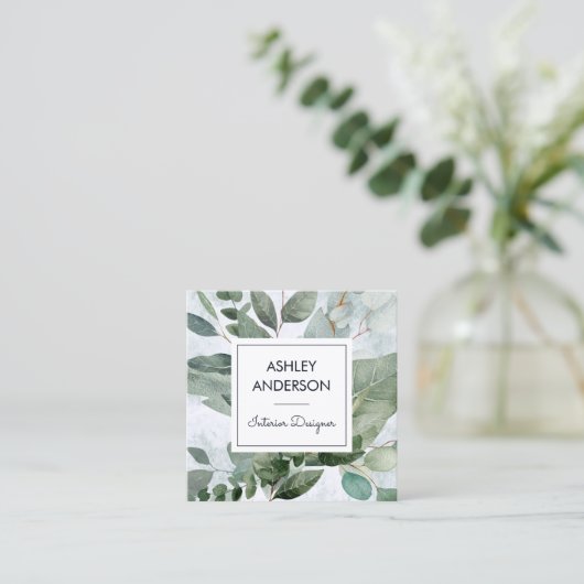 Tropisch groen Salie Eucalyptus bladeren Vierkante Visitekaartje (Staand voorkant)
