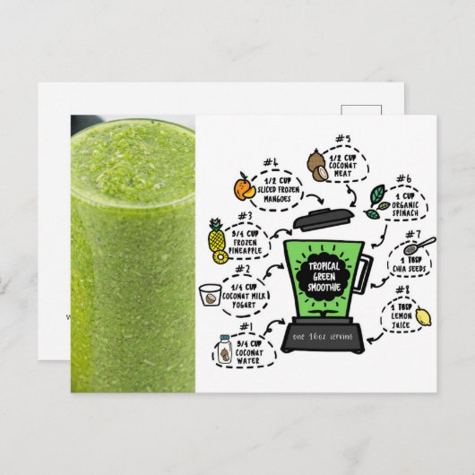 Tropisch groen smoothie recept briefkaart (Voorkant / Achterkant)