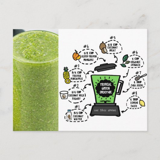 Tropisch groen smoothie recept briefkaart (Voorkant)