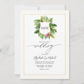 Tropisch groen trouwfoto en QR-code Kaart (Voorkant)