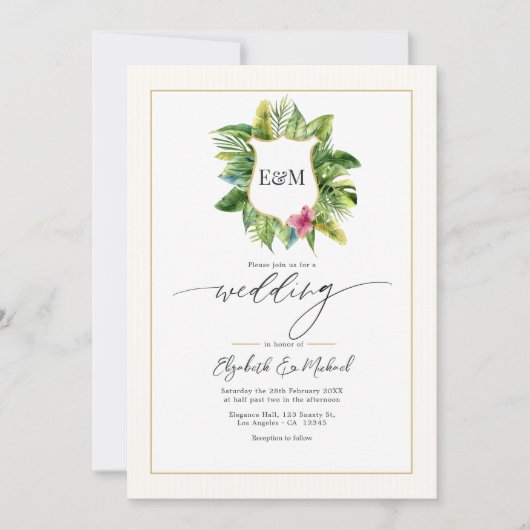 Tropisch groen trouwfoto en QR-code Kaart (Voorkant)