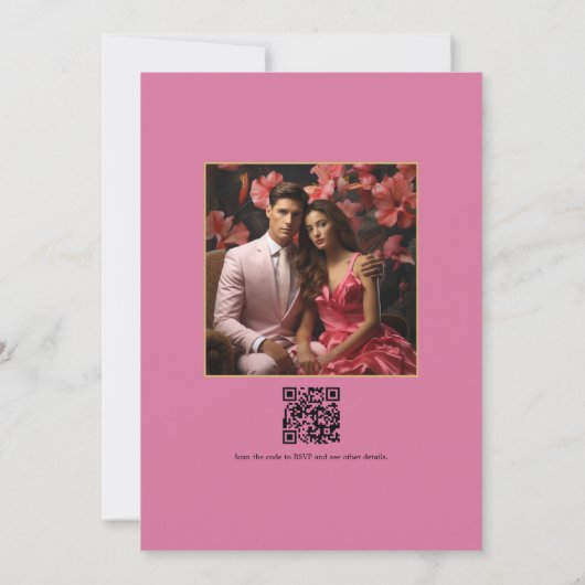 Tropisch groen trouwfoto en QR-code Kaart (Achterkant)