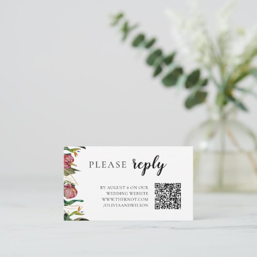 Tropisch groen Waterverf bruiloft RSVP Informatiekaartje (Staand voorkant)