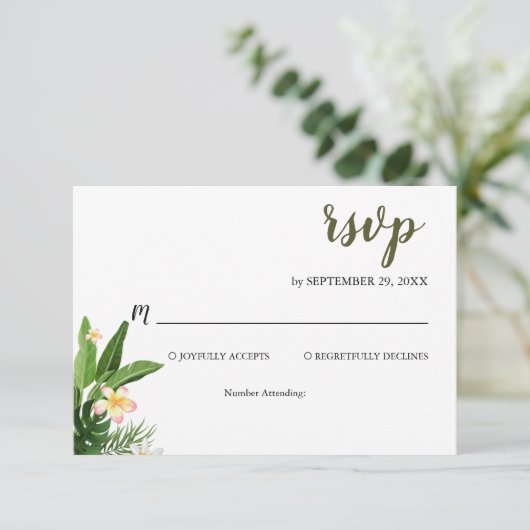 Tropisch groen Waterverf bruiloft RSVP Kaartje (Staand voorkant)