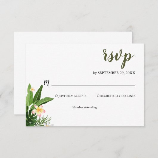 Tropisch groen Waterverf bruiloft RSVP Kaartje (Voorkant / Achterkant)