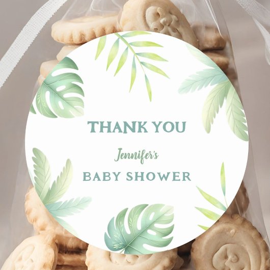 Tropisch groen Waterverf groen Baby shower Ronde Sticker