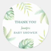 Tropisch groen Waterverf groen Baby shower Ronde Sticker (Voorkant)